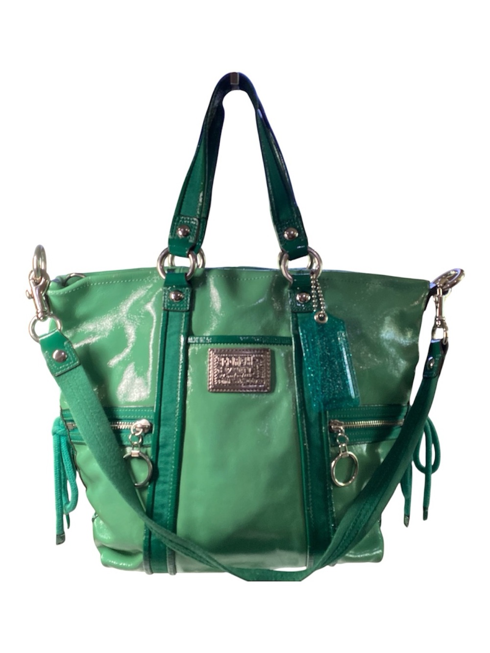 Y2K Coach Poppy Spotlight Glam Tote Shoulder Bag Spearmint Green Patent Leather